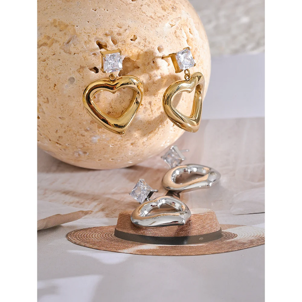 Cubic Zirconia Heart Drop Earrings