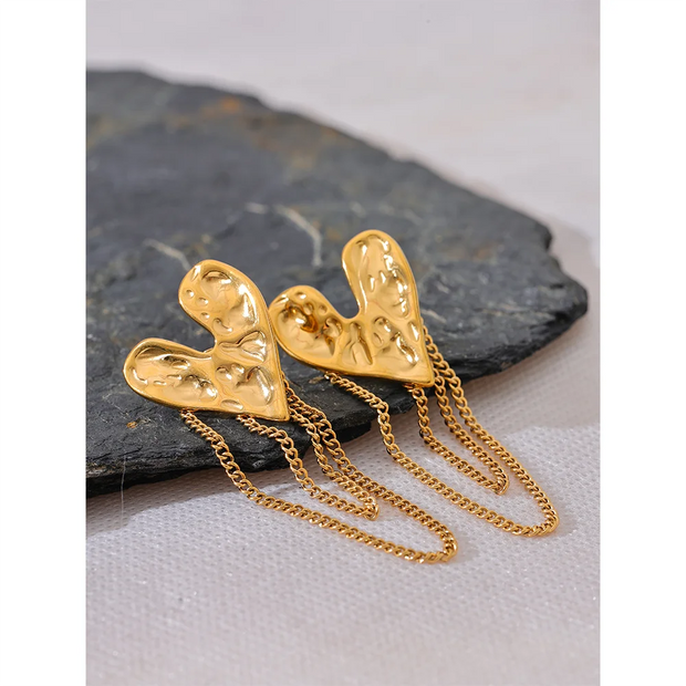 Heart Tassel Gold Earrings