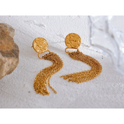 Golden Coin Chain Tassel Earrings