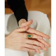 Vintage Green Natural Stone Open Ring