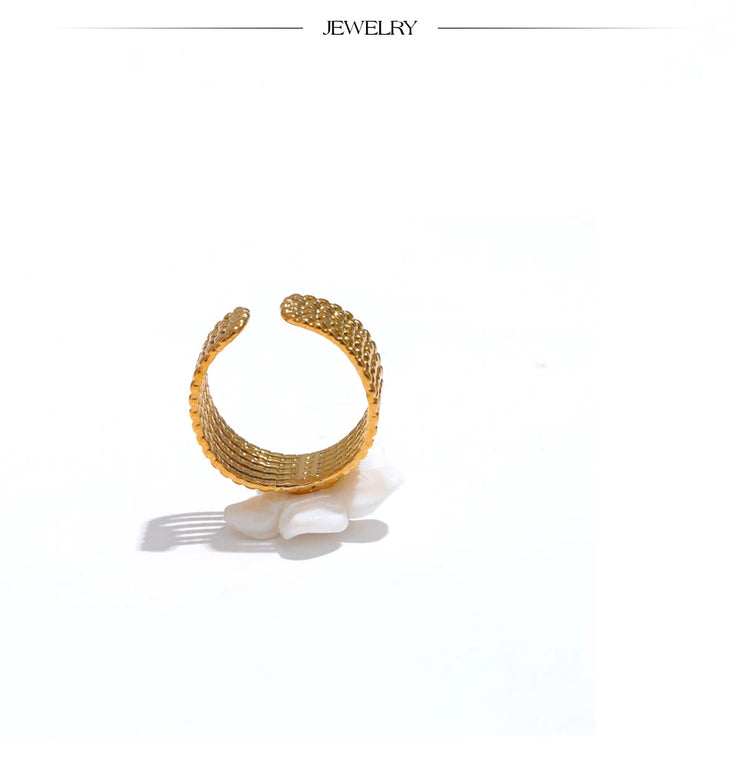 Natural Shell Flower Open Gold Color Ring