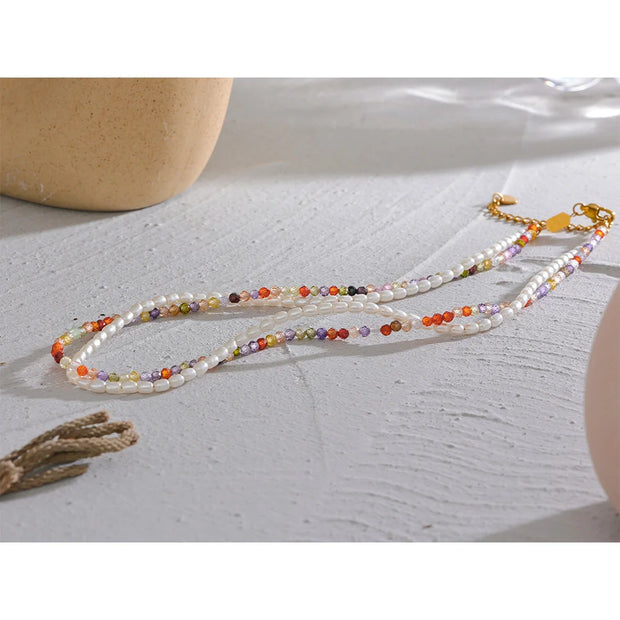 Colorful Zircon & Pearl Necklace