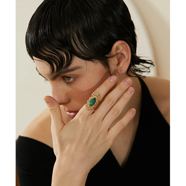 Vintage Green Natural Stone Open Ring