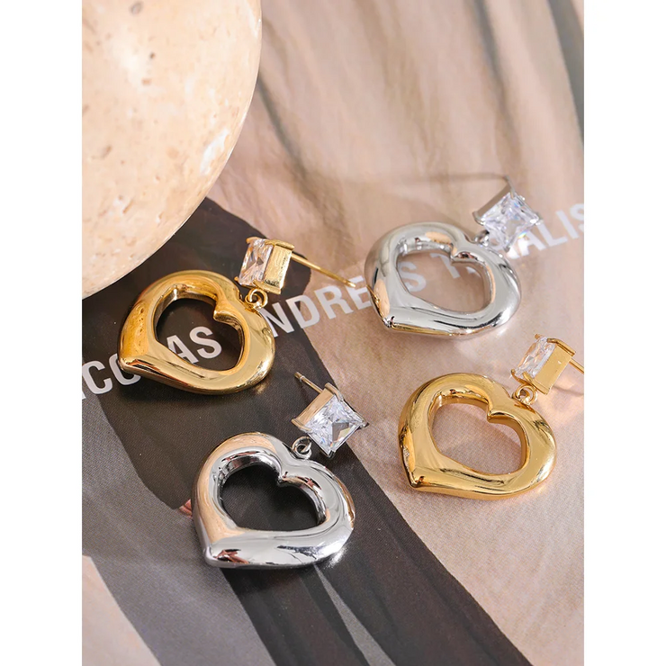 Cubic Zirconia Heart Drop Earrings