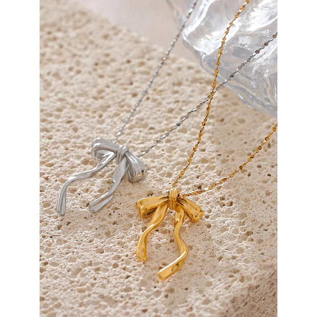 Gold & Platinum Bow Knot Necklace