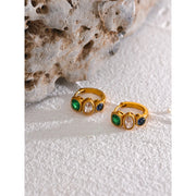 Green & White Zircon Hoop Earrings