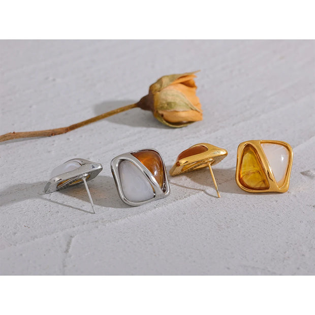 Caramel Resin Square Stud Earrings