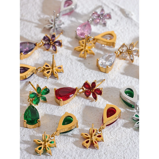 Colorful Zircon Flower Earrings