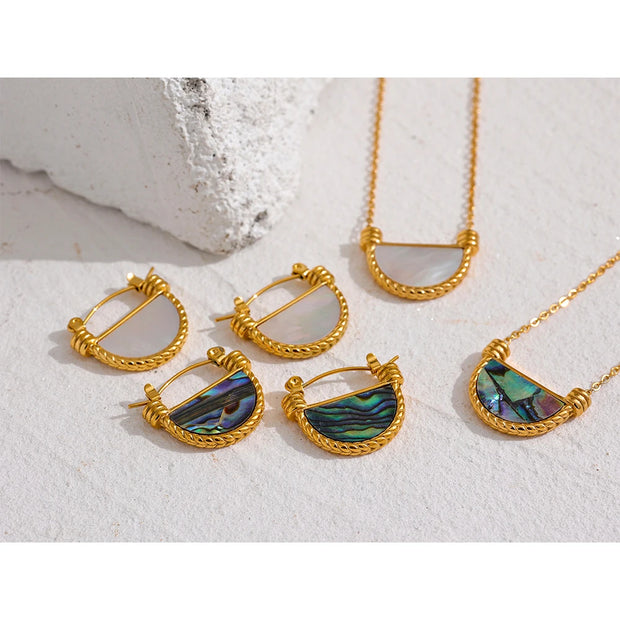 Shell Necklace & Hoop Earrings Set