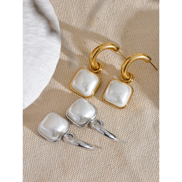 Square Pearl Drop Earrings