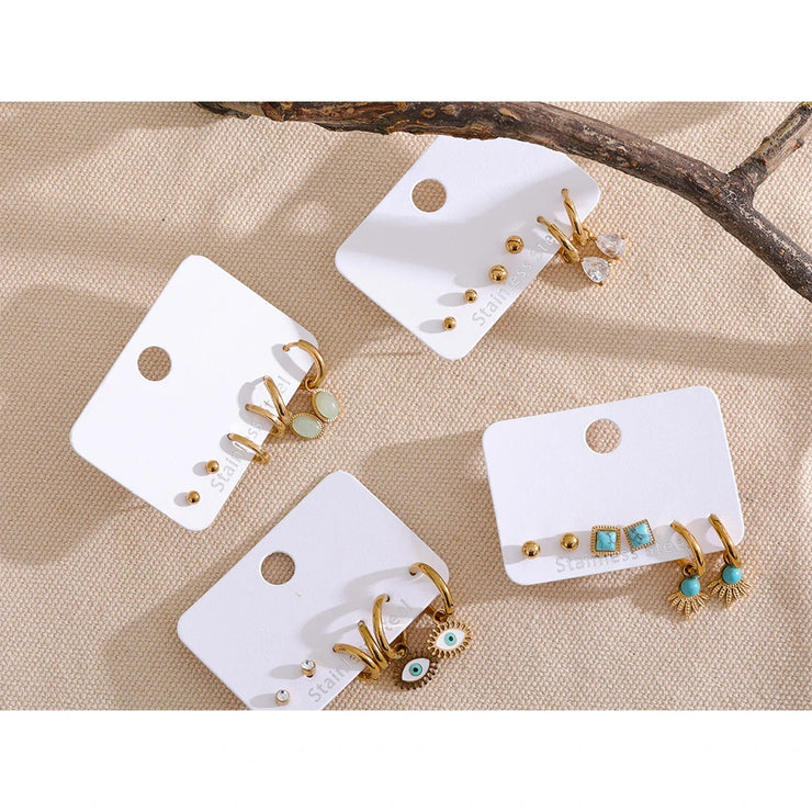 Stainless Steel Enamel Eye Hoop Earrings Set