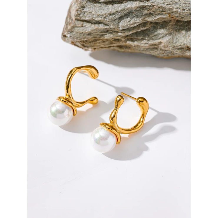 Korean Shell Pearl Golden Studs