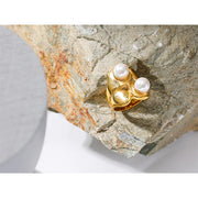 Shell Pearl Geometric  Golden Cast Ring