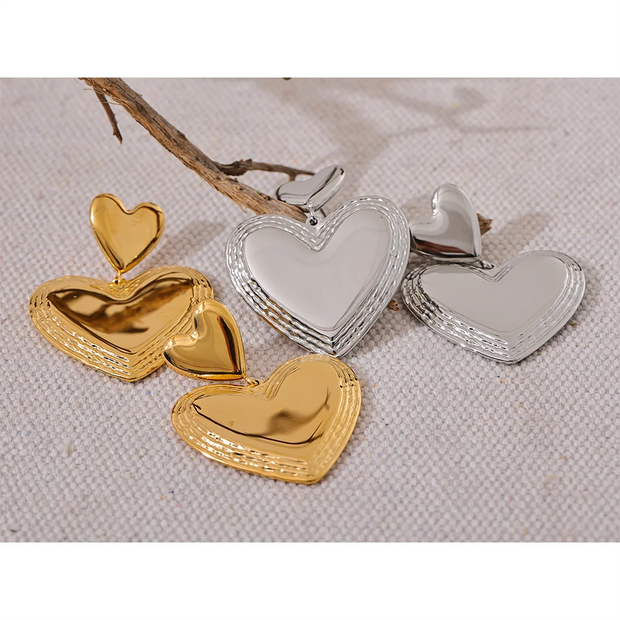 Gold & Silver Heart Dangle Earrings