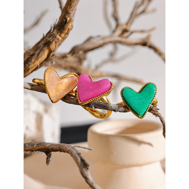 Natural Stone Heart Love Open Ring