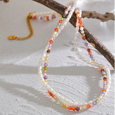 Colorful Zircon & Pearl Necklace