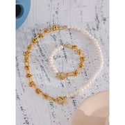 Elegant Pearl Chain Necklace & Bracelet Set