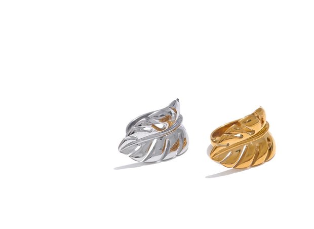 Stylish Design Stainless Steel Metal Leaf Leaves Open Ring Rust Proof Individualistic