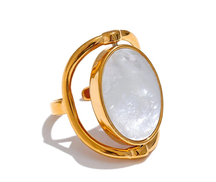 Natural Stone Shell Rotatable Open Ring