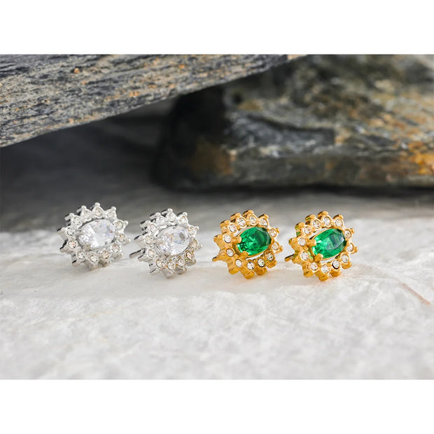 Delicate Green Oval Flower Studs