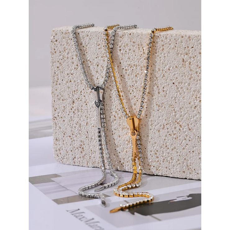 CZ Zip Sweater Chain Necklace