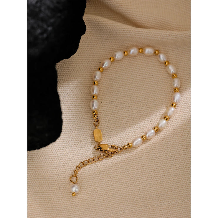 Freshwater Pearl & PVD Charm Bracelet