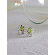 New Green Cubic Zirconia Sterling Silver Geometric Stud Earrings for Women Delicate Luxury Trendy Jewelry Party Gift