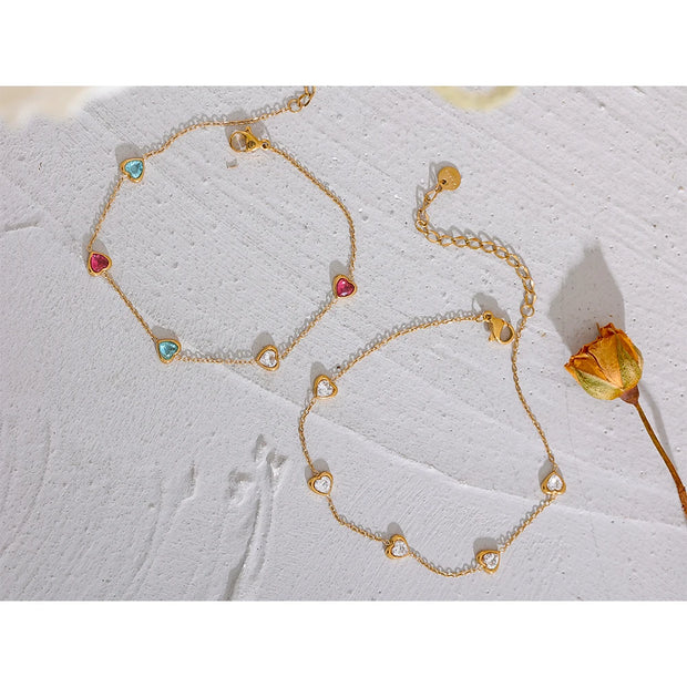 White Heart CZ Anklet