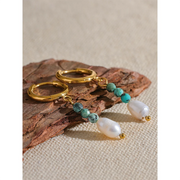 Natural Pearl & Stone Drop Hoops