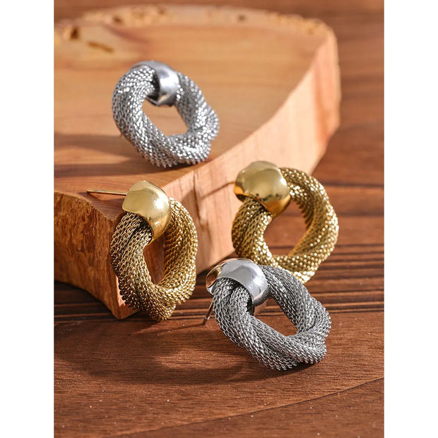 Stainless Steel Metal Braided Round Hollow Stud Earrings for Women Rust Proof  Charm Stylish Jewelry Evry Jewelry