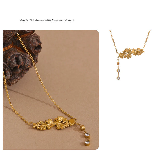 Flower Chain CZ Pendant Necklace