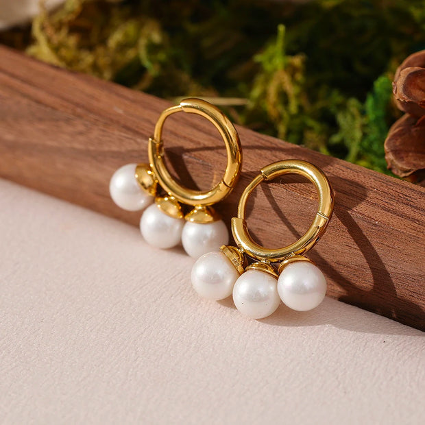 Gold Shell Pearl Hoops