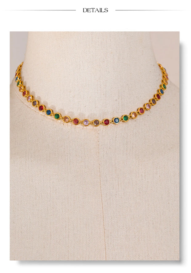 Colorful Cubic Zirconia Cast Chain Necklace & Bracelet