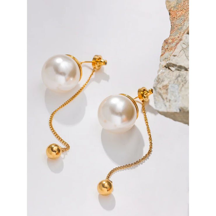 Korean Imitation Pearls Long Drop Earrings