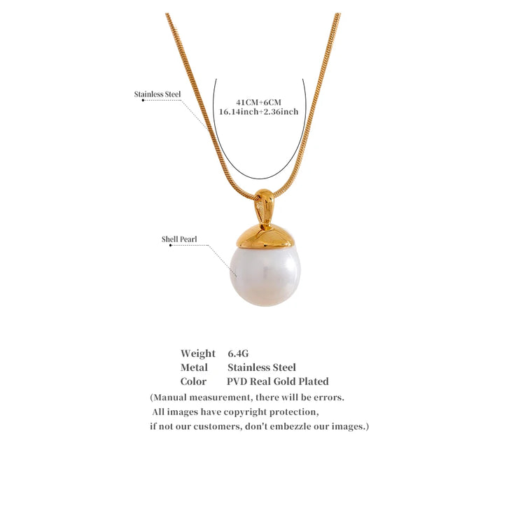 Shell Pearl Pendant Necklace Gold Jewelry