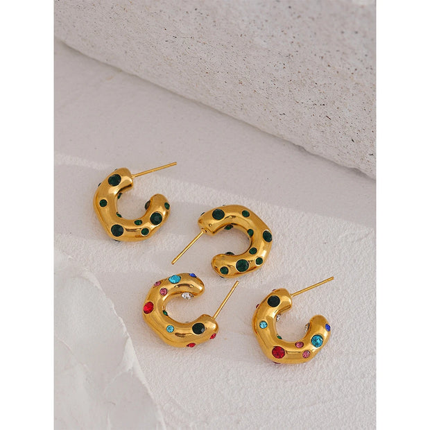 Colorful Zirconia Gold Hoop Earrings