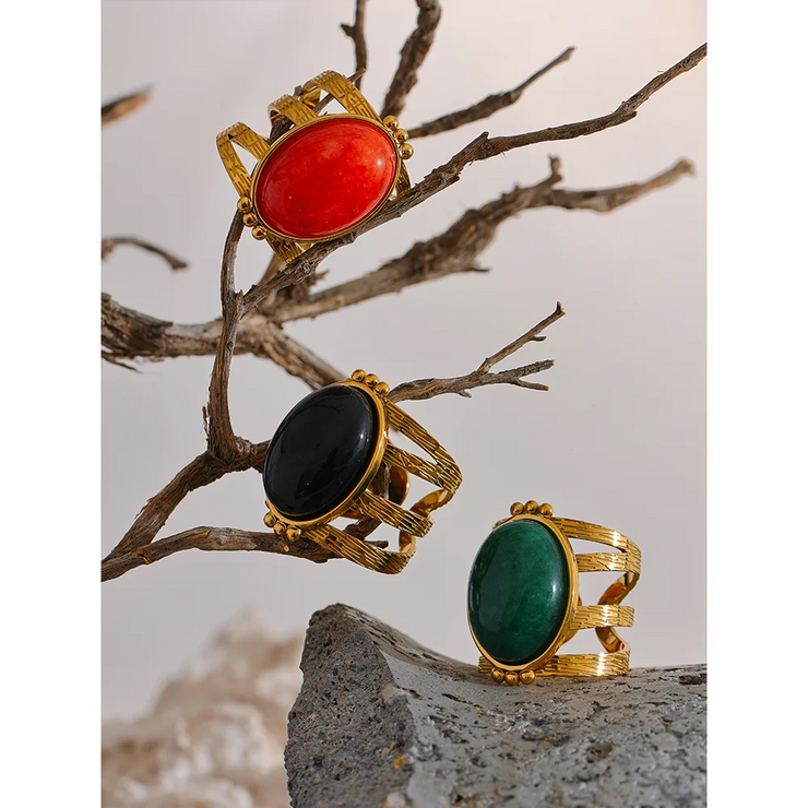 Red Black Green Stone Ring