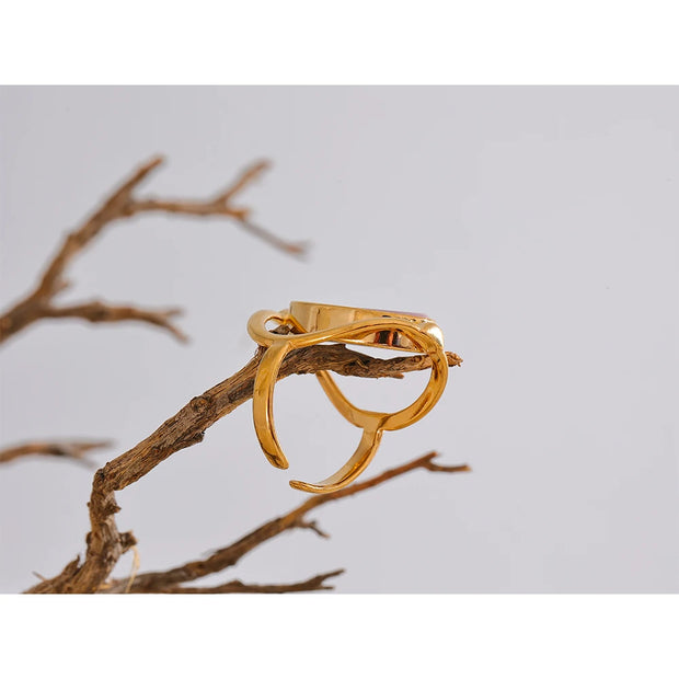 Natural Stone Shell Rotatable Open Ring