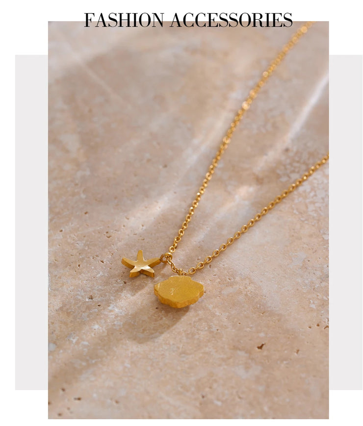 Natural Shell Starfish Pendant Necklace