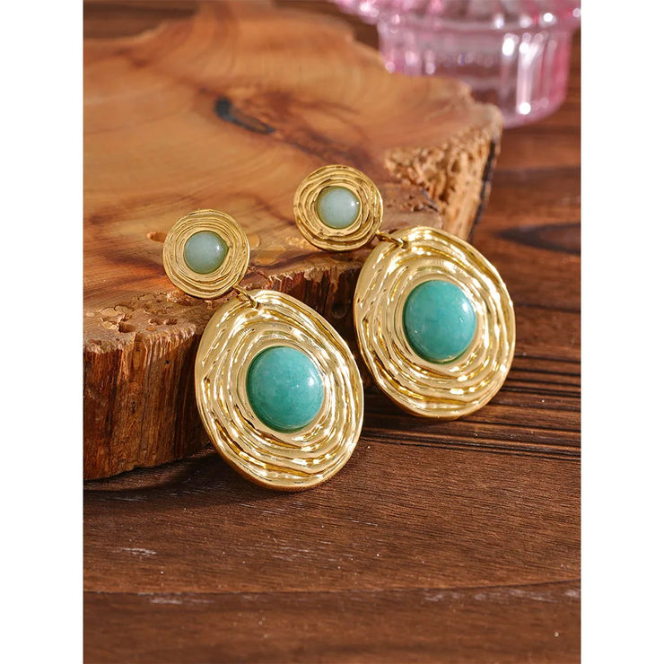 Amazonite Stone Gold Dangle Earrings