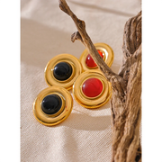 Red & Black Stone Stud Earrings