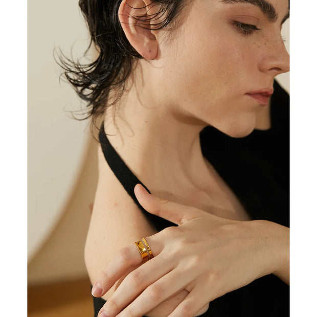 Two Wearing Way Geometric Hollow Ring