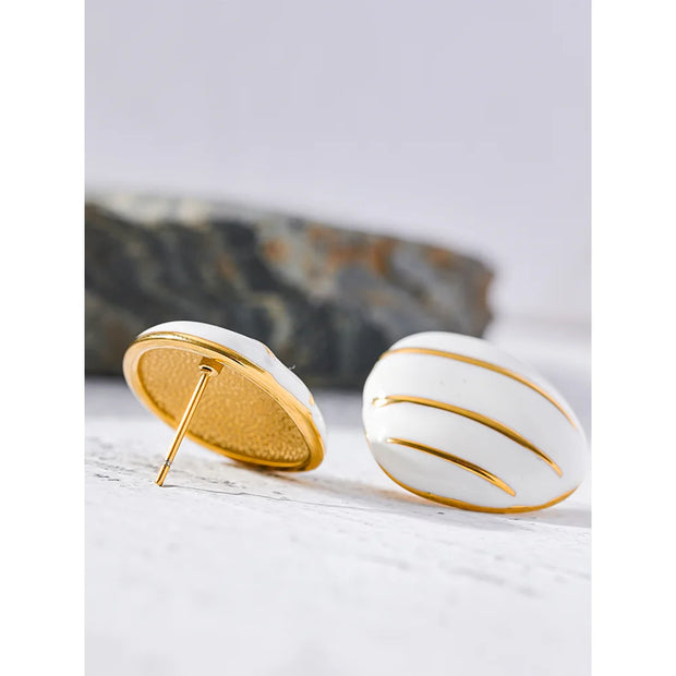 White Enamel Vintage Stud Earrings