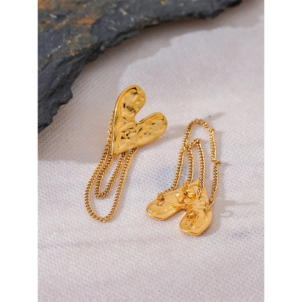 Heart Tassel Gold Earrings