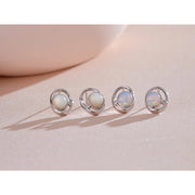 Fashion Natural Stone OPal Shell CZ Round Hollow Stud Earrings for Women S925 Sterling Silver Exquisite Chic Jewelry