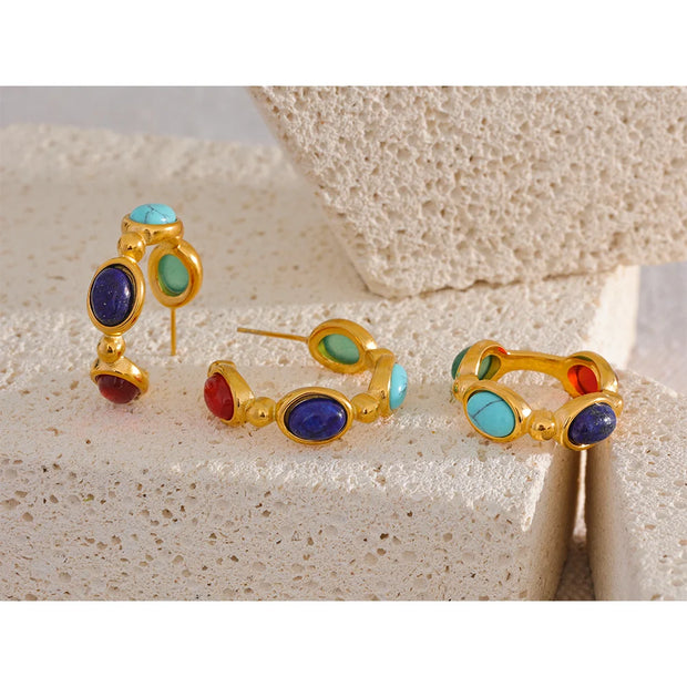 Colorful Opal Square Hook Earrings