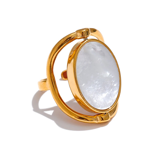 Natural Stone Shell Rotatable Open Ring