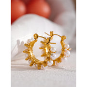 Gold Pearl Zircon Hoops