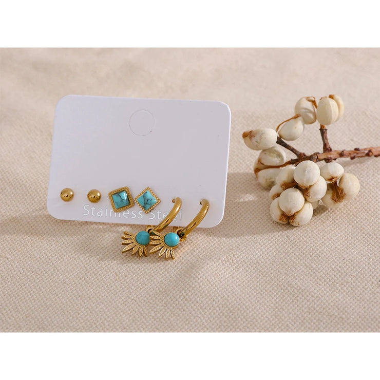 Geometric Square Stud Hoop Earrings Set