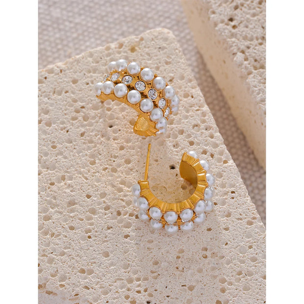 Pearl & Zirconia Hoop Earrings